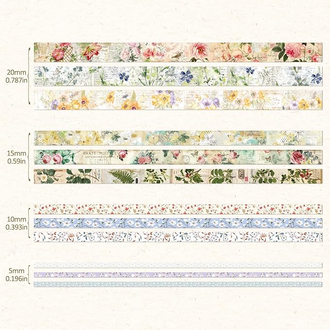 Vintage Botanical Scrapbooking Supplies Kit, Aesthetic Flower Scrapbook Kit for Bullet Junk Journal, 12 Rolls Washi Tape, Stickers Papers for DIY Journaling Supplies, Craft Gift for Girl Women