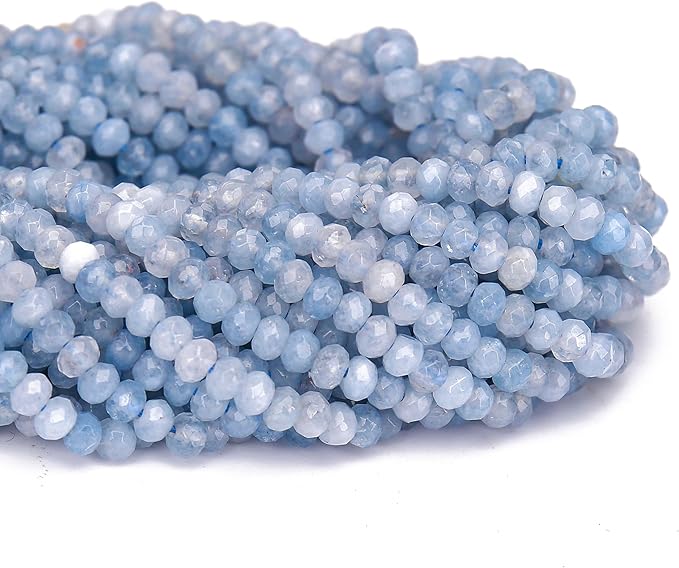 2 Strands Colored Aquamarine Jade Beads for Jewerly Making, 3 * 4mm Faceted Rondelle Gemstone Crystal Beads for DIY Bracelet Necklace Crafts