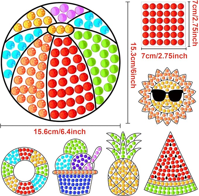 Qyeahkj 6pcs Summer Arts and Crafts Kits Suncatcher Easy Art Craft for Kids Children Teenagers at 4-12 DIY Fun Sun Fruit Diamond Painting Kits for Girls Boys Ages 3 4 5 6 8 10 12