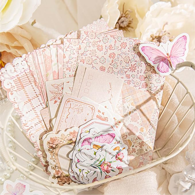 400 Pcs Floral Scrapbook paper & Stickers, 4 Packs Scrapbook Supplies Kit, Junk Journal Scrapbooking Paper for Journaling, Scrapbooking Embellishments, Planner, Card Making
