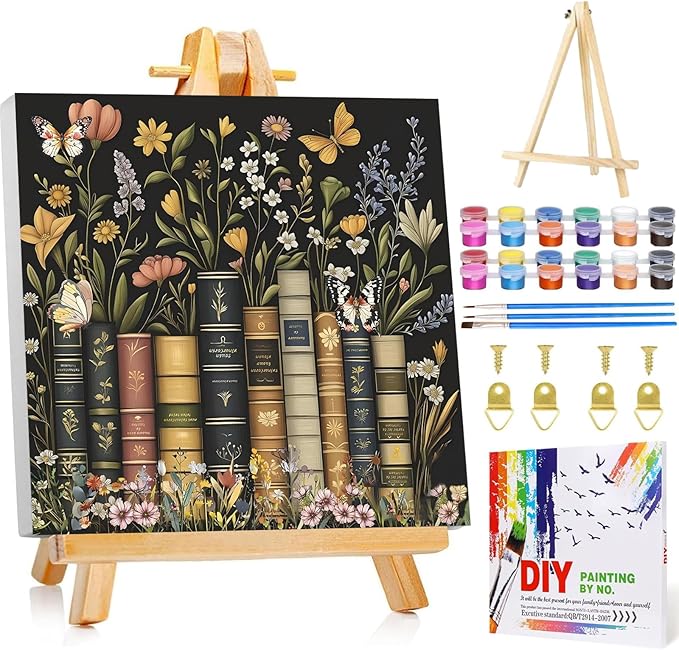 Framed Paint by Numbers Kit for Adults with Wooden Easel, Book Paint by Numbers Kit for Adults, DIY Acrylic Oil Painting Kits with Brushes Gift Box for Home Wall Decor(16x16inch)