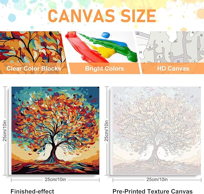 Framed Paint by Numbers Kit for Adults Beginners & Kids Ages 8-12, Tree of Life Acrylic Easy Paint by Number with Frame, Watercolor Paint by Number Kits on Canvas Framed (10 * 10 Inch, Without Easel)