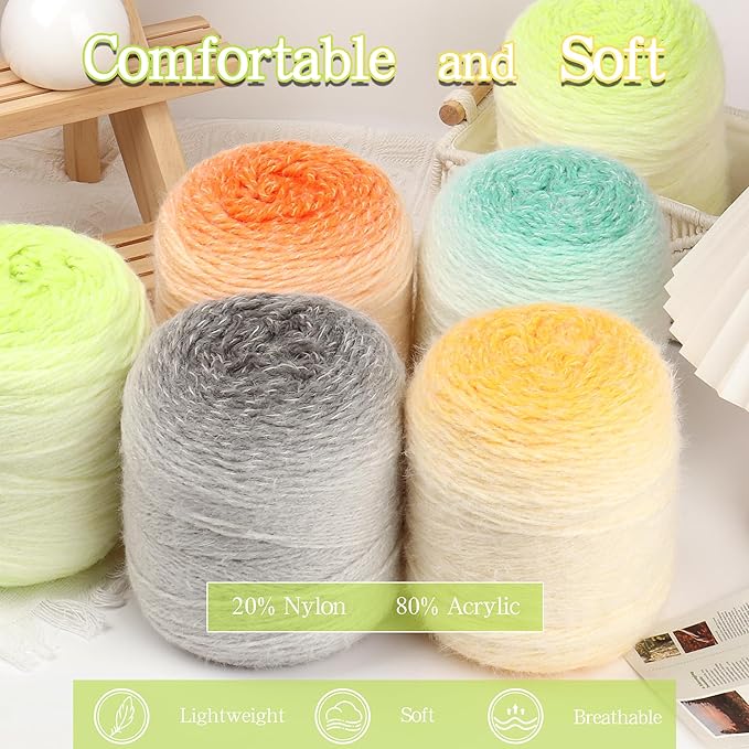 Katech Ombre Yarn for Crocheting-Large Skein of Gradient Yarn Cake-2 Pack of 200g/7.05 oz-80% Acrylic,20% Nylon- #4 Medium-Perfect for Star Blankets, Scarves, Shawls and Garments (J)
