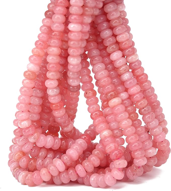 2 Strands (150PCs) Pink Jade Rondelle Beads, 5 * 8mm Gemstone Loose Spacer Abacus Disk Beads for DIY Bracelet Necklace Earrings Jewelry Making, Craft Supplies Beading Kit