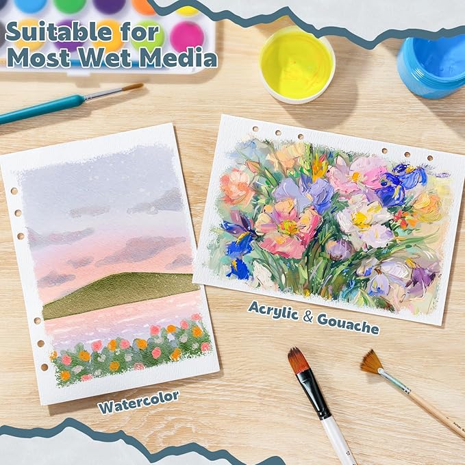 Prudiut 30 Sheets Watercolor Sketchbook, 140 lb/300 GSM Watercolor Journal Cold Press Watercolor Paper Watercolor Notebook for Painting, Drawing, Mixed Media(9.1x6.3 in)