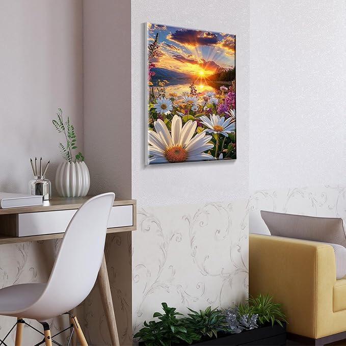 ATDMS Paint by Numbers Kit for Adults with Frame Landscape Paint by Number with Easel DIY Flowers Adult Paint by Number Kits Sunset Paint by Numbers Kit on Canvas for Gift Home Wall Decor 8x12 Inch
