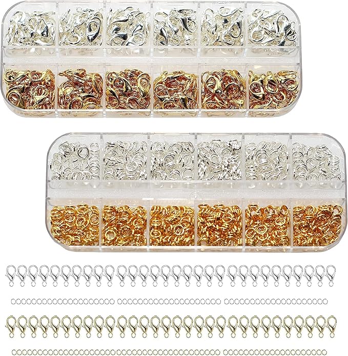 600Pcs Lobster Clasps Set, BetterJonny 200Pcs Lobster Clasps and 400Pcs Open Jump Rings Kit with Box Silver and Gold Lobster Claw Clasps for Bracelet Necklace and Jewelry Making