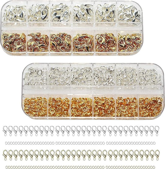 600Pcs Lobster Clasps Set, BetterJonny 200Pcs Lobster Clasps and 400Pcs Open Jump Rings Kit with Box Silver and Gold Lobster Claw Clasps for Bracelet Necklace and Jewelry Making
