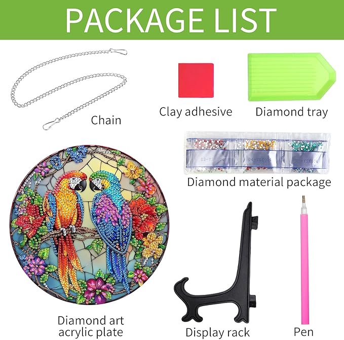 Wergund 5D DIY Parrot Diamond Art Hanging Kits, Hanging Diamond Art Bird, Acrylic Special Shaped Rhinestone, Window Hanging Pendants for Home Wall Garden Front Door Outdoor Decor Gift(Parrot)