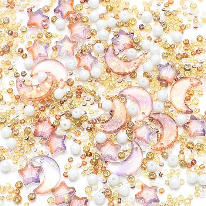 Mixed Star Moon Crystal Glass Beads Seedbeads Loose Round Pearl Beads for Jewelry Making Craft Bracelets Necklaces Earrings DIY Crafts Projects Brown Glass Spacer Bead Kits for Crafts