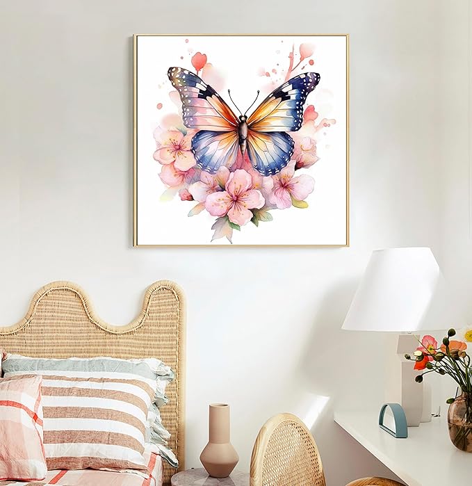 Framed Paint by Numbers Kit for Adults Beginners & Kids Ages 8-12, Butterfly Flowers Acrylic Easy Paint by Number with Frame, Paint by Number Kits on Canvas Framed (10 * 10 Inch, without Easel)