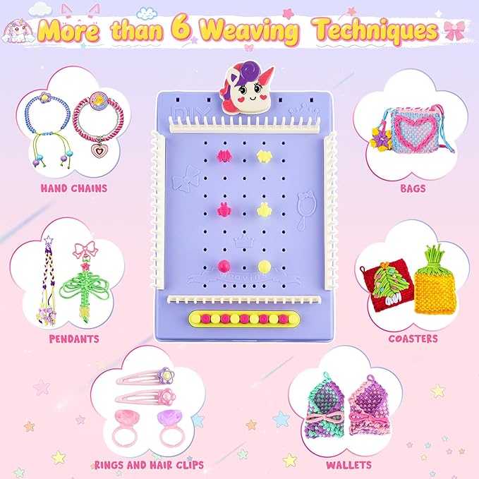 nicella multi-functional 400+ pcs friendship bracelet making kit for girls,weaving loom kit toys, craft kits for kids,age 6-12 year old girls gifts ideas, bracelet & coaster & bag weaving making kit