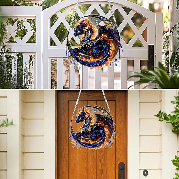 MXJSUA Black Dragon Diamond Art Hanging Kits for Adults Beginners, Crystal Diamond Suncatchers, Special Shape Diamond Painting Pendant Window Ornament Gifts for Home Garden Door Wall Decor