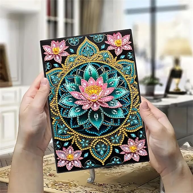 Lotus Diamond Painting Notebook for Adults, A5 Diamonds Art Journal and DIY Sketchbook, Diamond Art Kit Supplies,Gift for Beginners, Craft Lovers, Artists. (Lotus)