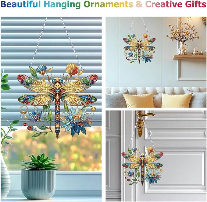 Koikify Diamond Art Hanging Pendant, Dragonfly Crystal Gem Painting Ornament Crafts Kit for Home Décor & Gift