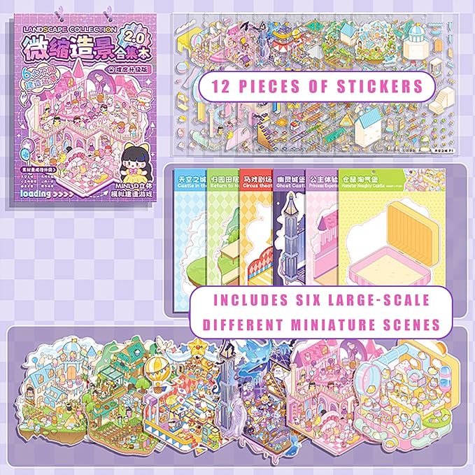 HYINUS 3D Sticker Scene Book for Adults, 34 Sets Big Size DIY House Stickers with Tweezer, Stress Relief Craft, Creative Christmas Gift (34 Set)