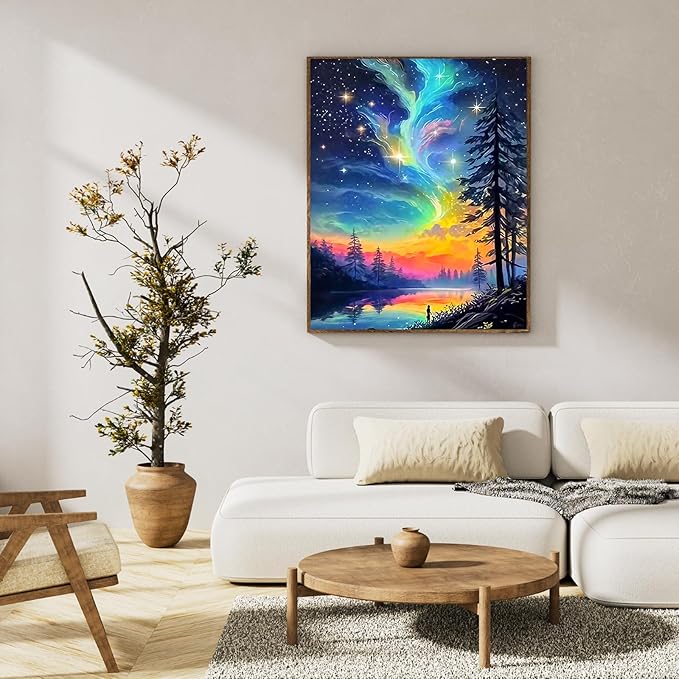 Okarina Paint by Numbers Kit for Adults Beginner Aurora, Adult Paint by Number Kits on Canvas, Starry Sky DIY Acrylic Oil Painting by Numbers for Adults, Perfect for Home Wall Decor 16X20 Inch