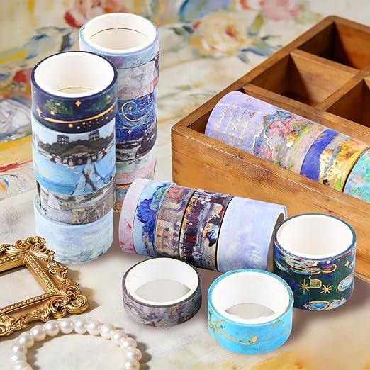 24 Rolls Landscape Washi Tape Set in Oil Painting Style Van Gogh Masking Tapes, Watercolor Scenery Decorative Tapes for DIY Art Crafts Scrapbook Journals Planners Gift Wrapping