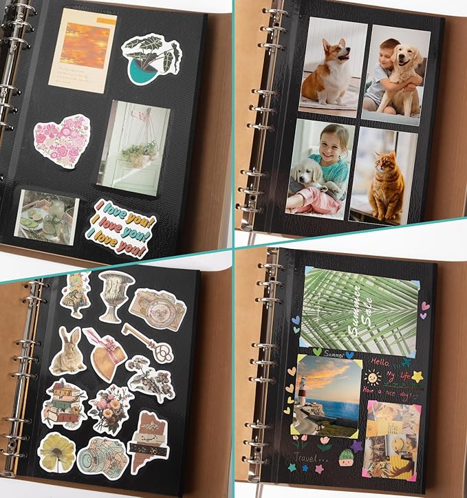 Photo Album Pages Refill for 6 Ring Binder, 15 Sheets/30 Self-Adhesive Pages, Scrapbook Album Sheets Fit 2x3, 4x6, 5x7 Photo