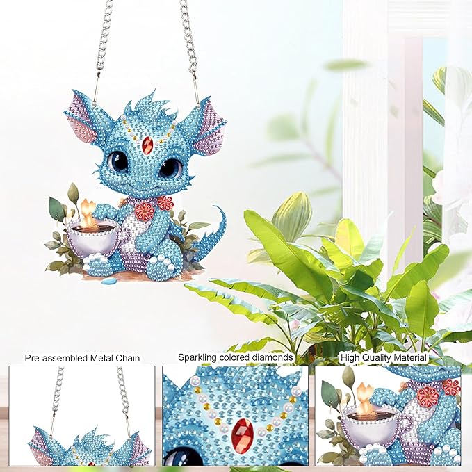 AiYuanzsh Blue Dragon Diamond Art Hanging Pendant Kit, 5D DIY Acrylic Diamond Painting Ornament with Special Shaped Rhinestones, Fantasy Wall or Window Decoration, Unique Handmade Gift for Adults