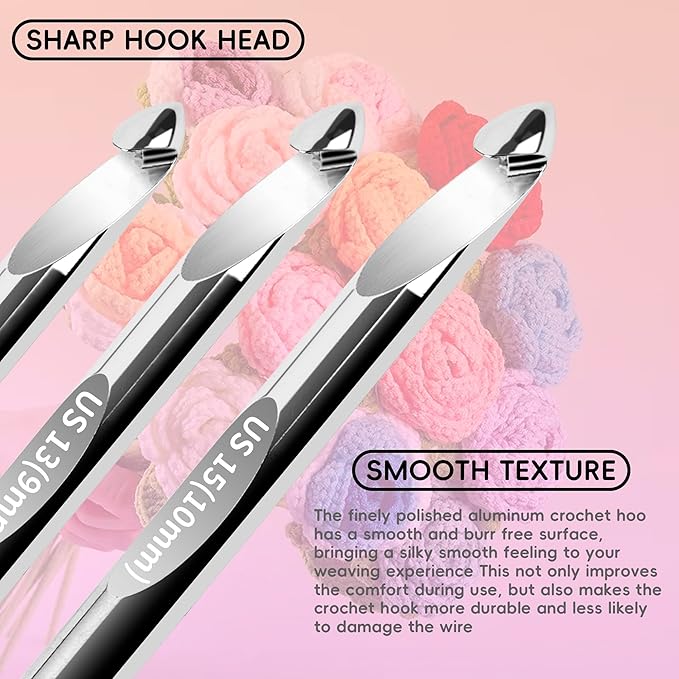 Tunisian Crochet Hooks Set - Tunisian Crochet Hook, Interchangeable Metal Tunisian Crochet Hooks Set with Cable, Tunisian Crochet Hooks, Nickel Plated Aluminum, Ergonomic 3mm-10mm, 26-Piece Set-Purple