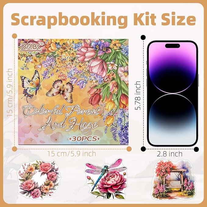 Multi-Tone Garden Theme Scrapbooking Supplies for Junk Journal - 30 Sheets PET Stickers - Vintage Journaling Ephemera Sticker Book Pre Cut(TZ-005-004)