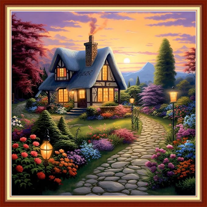 Redxing Stamped Cross Stitch Kits Embroidery kit for Beginners Adults Full Range of Embroidery Patterns Starter Kits DIY Printed Cross Stitch Kits Needlepoint Kits 11CT-Dream Home 18x18 inchs