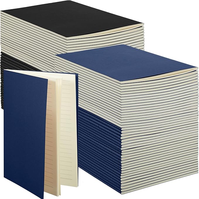 mimorou 100 pcs journals notebooks bulk - kraft softcover a5 small notebooks 5.5 inch x 8.3 inch notepads with 60 page 30 sheet for writing sketch travel office supplies(black, navy,lined)