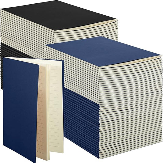 mimorou 100 pcs journals notebooks bulk - kraft softcover a5 small notebooks 5.5 inch x 8.3 inch notepads with 60 page 30 sheet for writing sketch travel office supplies(black, navy,lined)