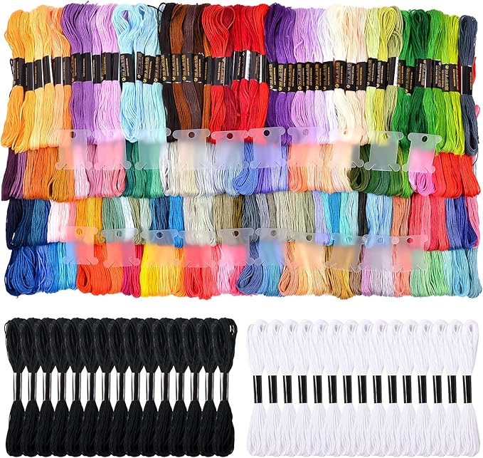 VICOVI 200 Skeins Embroidery Floss and 30 Skeins White & Black Embroidery Thread for Friendship Bracelet String Cross Stitch DIY String Art with 20 PCS Floss Bobbins