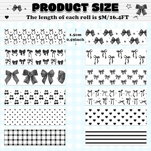 Black Cherry Washi Tape - 12Pcs Trendy Watercolor Black Bow Cherry Washi Colored Masking Painter Scrapbook Decorative Art Tape Set Diy Crafts Self Adhesive Gift Wrapping Scrapbooking Supplies