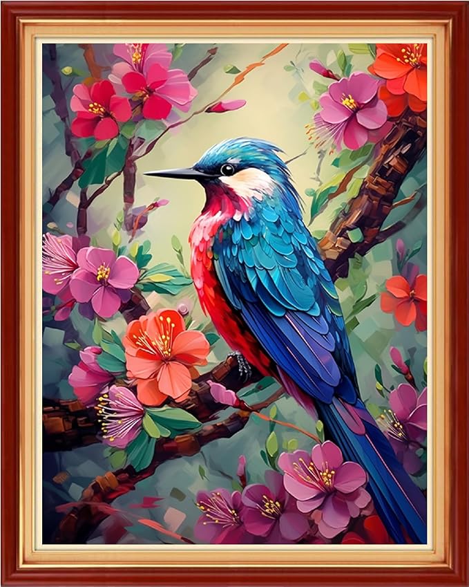 dimxvean cross stitch kits, 16x20 inch, birds and flowers, hd preprint cotton thread, easy to sew design, adults beginners