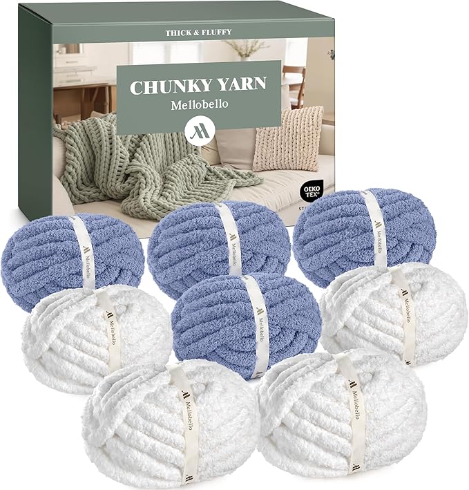 Jumbo Chenille Chunky Yarn for Crocheting - Super Bulky Fluffy Chunky Yarn for Hand Knitting - Extra Thick Soft Blanket Big Yarns 8 Jumbo Pack (27yds,8 oz Each Skein)