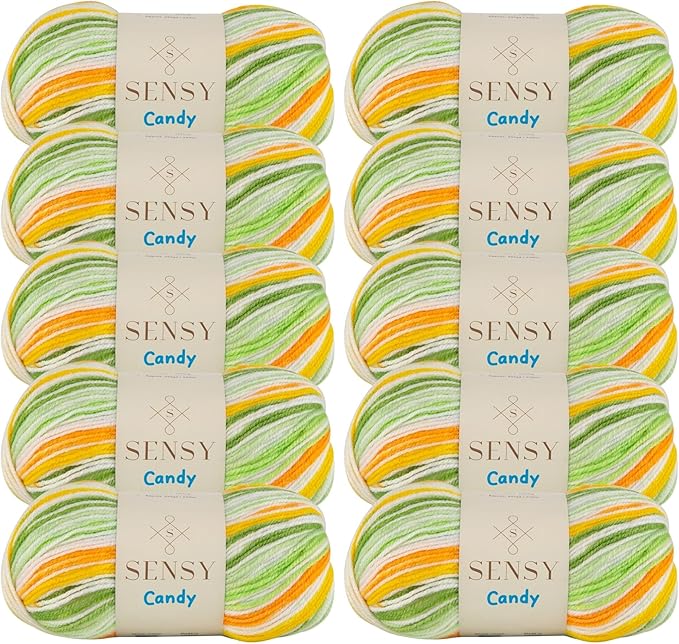 10 Skeins Candy Yarn, 3.5 oz, 251 Yards, Multicolor Yarn for Crocheting and Knitting, Craft Yarn, Gauge 3 Light (5437)