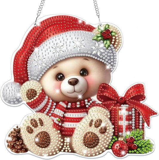 Bowetile Christmas Hanging Diamond Art Painting Kits for Adults, 5D Special Shape Diamond Art Kits Bear, Crystal Gem Painting Arts and Crafts for Adults for Home Garden Decor