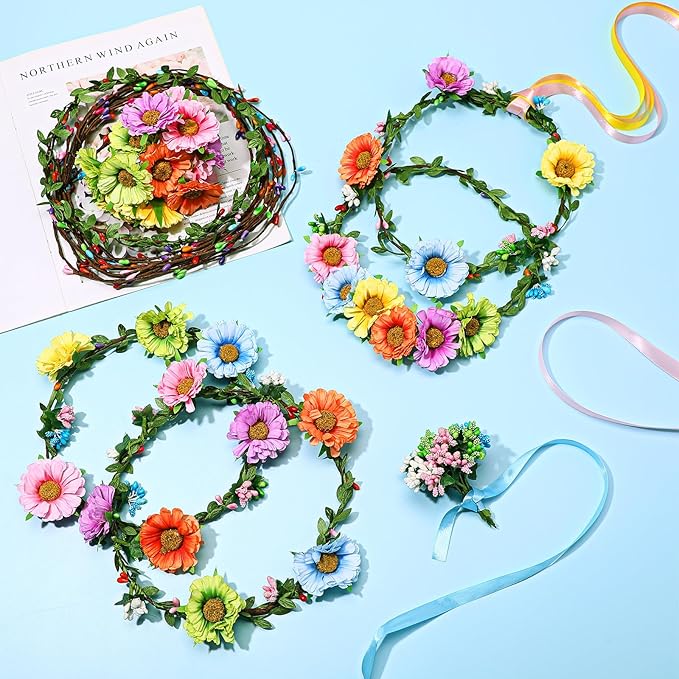 Syhood Daisy Crowns Making Kit for Woman 109 Pieces Parts, Make Your Own Flower Crown Wreath Headbands and Bracelets Craft Kit Hair Accessories Handmade DIY Floral Garland Presents for Adult