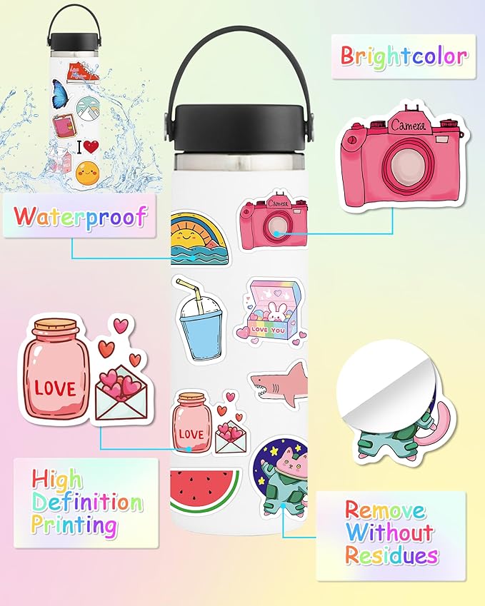 400 pcs stickers for kids, cute water bottle vinyl waterproof laptop stickers for students gifts school supplies classroom teacher prizes sticker pack for kids girls teens