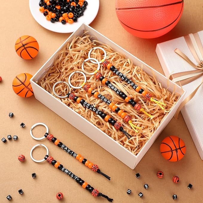 Landical 564 Pcs Basketball Keychain Making Kit DIY Basketball Bead Key Chain Set Craft Adjustable Sport Letter Bead Sport Theme Party Favor Gift Accessory Holiday Decoration for Adult(Vintage Color)