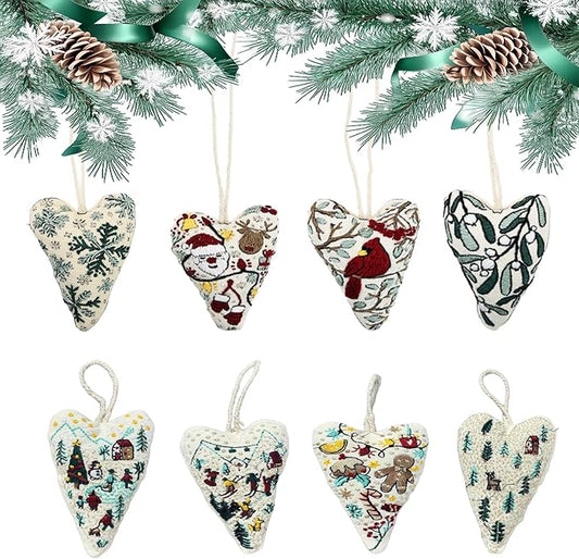GDGJWL DIY Heart Shaped Hand Embroidered Christmas Ornament Kit Complete Craft Set with Pre-Printed Fabric Embroidery Thread Holiday Cross Stitch Decor for Beginners Adults and Home Decor (DIY)