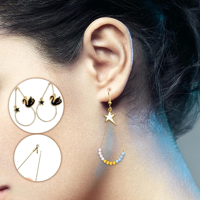 Earring Making Kit with 740 PCS Beading Hoop Earring Finding Component Accessories Hooks Jump Rings Loop Earring Backs Beads and Charms for Jewelry Making(740)