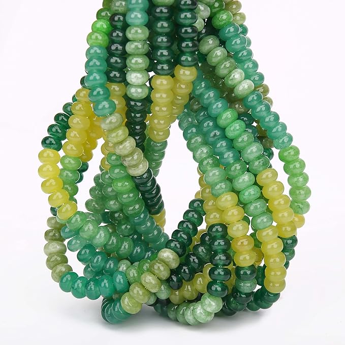 2 Strands (150PCs) Green Shade Jade Rondelle Beads, 5 * 8mm Gemstone Loose Spacer Abacus Disk Beads for DIY Bracelet Necklace Earrings Jewelry Making, Craft Supplies Beading Kit