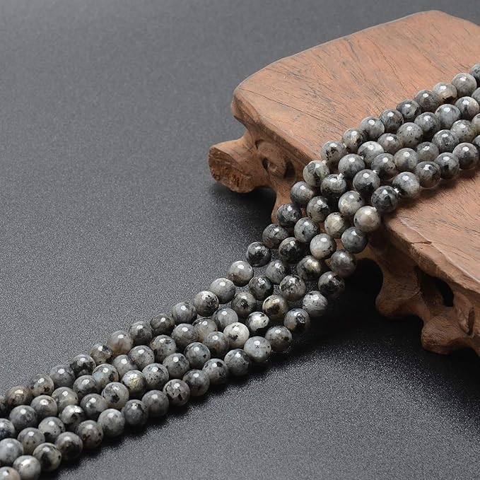 LPBeads 200Pcs Polished 6mm Round Natural Black Larvikite Gemstone Loose Beads with Stretch Cord for Jewelry Making Bracelets