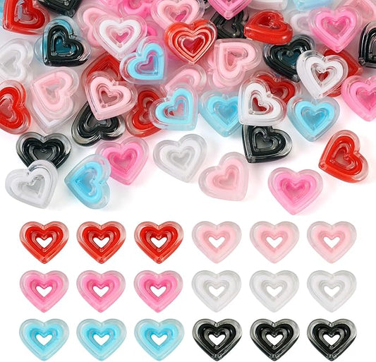 FASHEWELRY 60Pcs Acrylic Crystal Heart Beads Clear Love Heart Beads Candy Color Cute Pony Bead Aesthetic Bead for Valentine Day Bracelet Necklace Jewelry Making