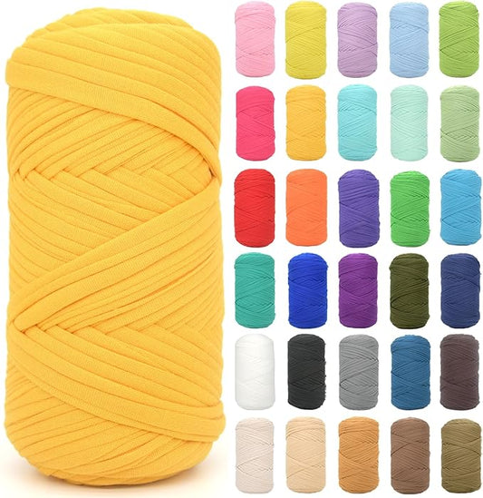 Tshirt Yarn for Crocheting,Golden Yellow T Shirt Chunky Elastic Fabric Thick T-Shirt Crochet Yarn for Beginners Crocheting Hand Knitting Bag/Basket/Coasters/DIY Crafts/Home Decor 200G(Golden Yellow