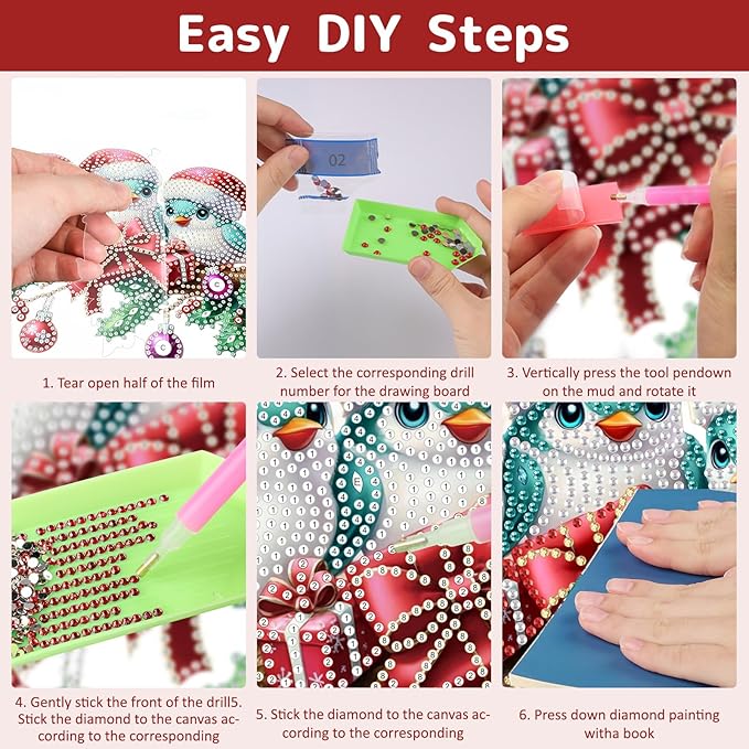 Genius maker Christmas Diamond Art Hanging Kits for Adults, Birds Diamond Painting Pendant Kits, DIY Acrylic 5D Special Shaped Crystal Diamonds Gem Art Painting Ornament for Home Wall Decor Gift
