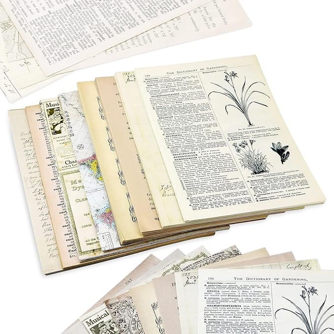 BILLIOTEAM Junk Journal Pages Vintage Handmade Scrapbook Sheets, Including Magazine, Newspaper, Sheet Music and Kraft for Scrapbooking Decoupage Background DIY Craft Decoration 240PCS