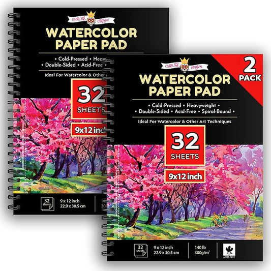 CHALKY CROWN - Watercolor Paper Pad - Water Color Paper Sketch Book - Large Paper for Artists, White - Pack of 2 (64 Sheets)