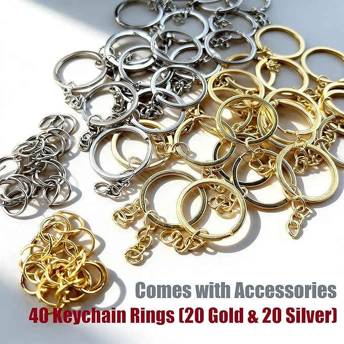 Resin Letter Molds with Holes & 40 Keychain Rings (20 Gold & 20 Silver) for Keychain Making, Reversed Alphabet Silicone Mold A-Z, Large Epoxy Letter Casting Mold Kit for DIY Crafts - Upgraded Design