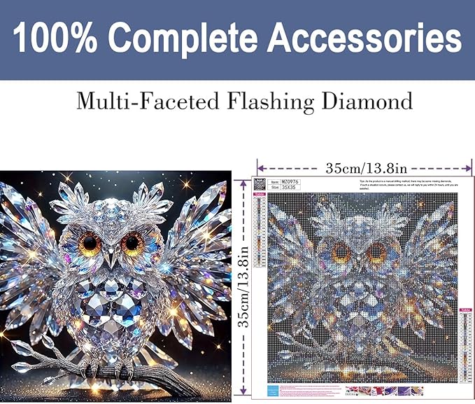 ijbnhd 5D Owl Diamond Art Kits for Adults, Owl Diamond Painting Kits for Beginners, DIY Full Drill Gem Art Crystal Rhinestone for Wall Home Decor 14 X 14inch