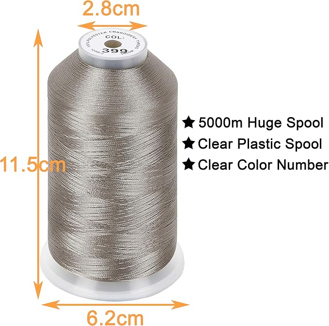 New brothread - Single Huge Spool 5000M Each Polyester Embroidery Machine Thread 40WT for Commercial and Domestic Machines - Warm Gray